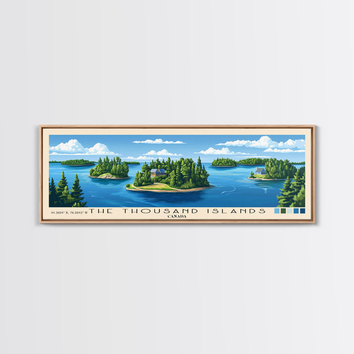 The Thousand Islands, Canada Panoramic Print, Vacation Gift, Canada Wall Art, Beach Painting, Beach Decor, Large Wall Art, Wood Frame Art