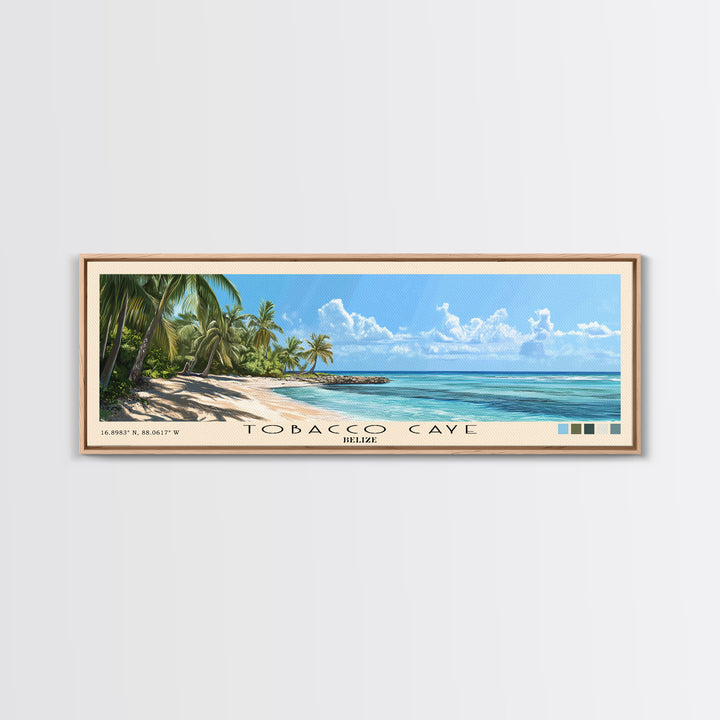 Tobacco Caye, Belize Panoramic Print, Vacation Gift, Belize Wall Art, Beach Painting, Beach Decor, Large Wall Art, Wood Frame Art