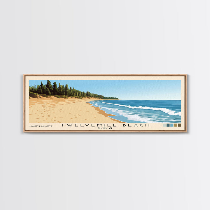 Twelvemile Beach, Michigan Panoramic Print, Vacation Gift, Michigan Wall Art, Beach Painting, Beach Decor, Large Wall Art, Wood Frame Art