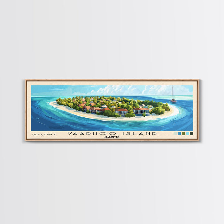 Vaadhoo Island, Maldives Panoramic Print, Vacation Gift, Maldives Wall Art, Beach Painting, Beach Decor, Large Wall Art, Wood Frame Art