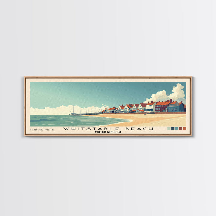 Whitstable beach, United Kingdom Panoramic Print, Vacation Gift, United Kingdom Wall Art, Beach Painting, Beach Decor, Large Wall Art, Wood Frame Art