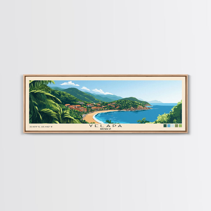 Yelapa, Mexico Panoramic Beach Print, Vacation Gift, Mexico Wall Art, Framed Canvas Print, Framed Beach Painting