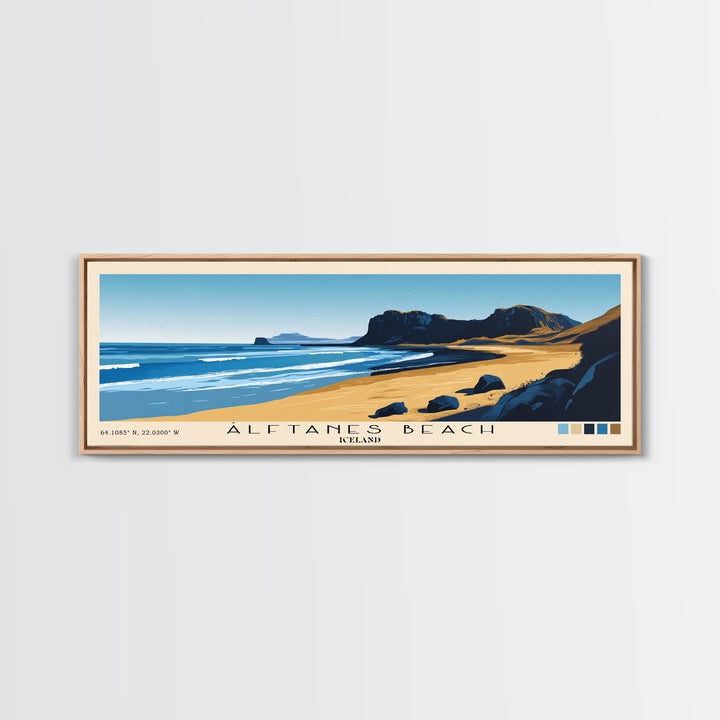 Álftanes Beach, Iceland Panoramic Print, Vacation Gift, Iceland Wall Art, Beach Painting, Beach Decor, Large Wall Art, Wood Frame Art