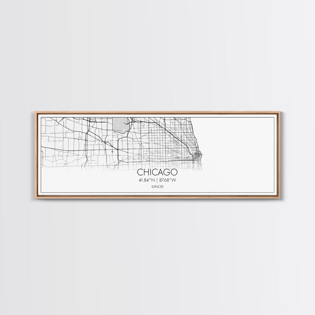 Panoramic Chicago City Map, Illinois Art, Map Print, Minimalist Wall Art, Canvas Art, Housewarming Gift, Street Map Art, Closing Gift