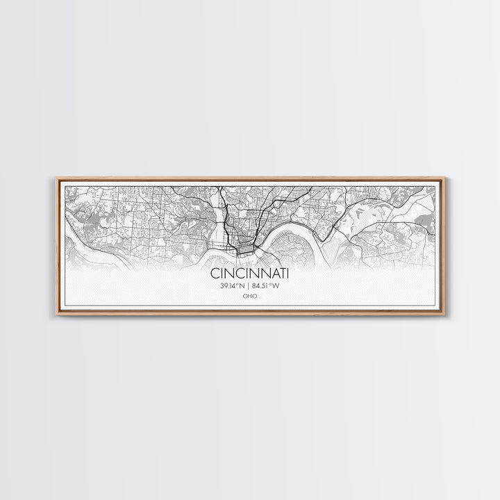 Panoramic Cincinnati City Map, Ohio Art, Map Print, Minimalist Wall Art, Canvas Art, Housewarming Gift, Street Map Art, Closing Gift