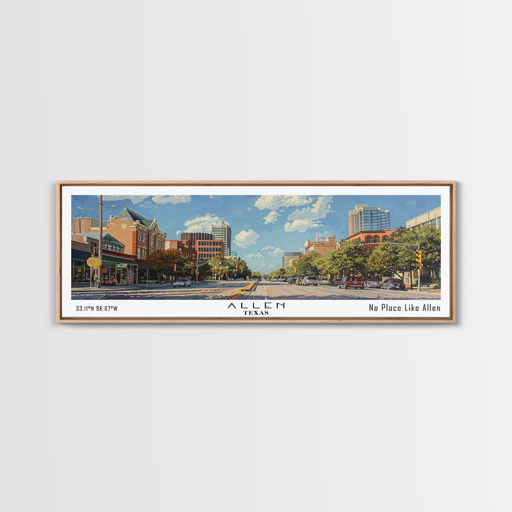 Allen Texas Panoramic Painting, Watercolor Framed Canvas Print, Scenic City Art, Travel Poster, Home Decor, Wall Hanging, Office Wall Art