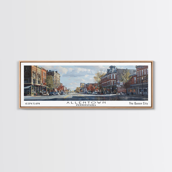 Allentown Pennsylvania Panoramic Watercolor Painting, Framed Canvas Print, Scenic City Art, Travel Poster, Home Decor, Wall Hanging, Living Room Art