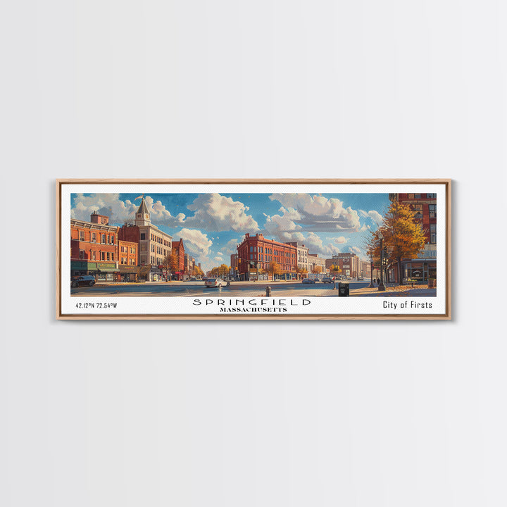 Springfield Massachusetts Travel Poster, Framed Canvas Print, Wall Art, Home Decor, Office Art, Living Room Art, Travel Gift, Vintage Style