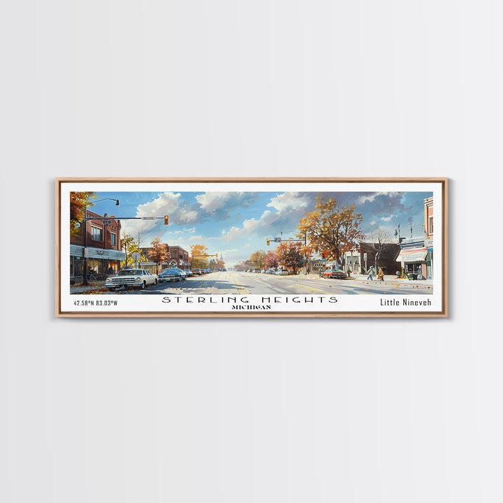 Sterling Heights Michigan Travel Poster, Framed Canvas Print, Office Art, Wall Hanging, Travel Gift, Living Room Art, Vintage Style