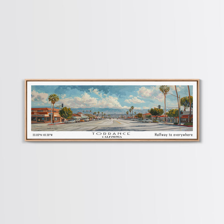 Torrance California Panoramic Art, Framed Canvas Print, Vintage Style Travel Poster, Unique Home Decor, Office Wall Art, Artistic Gift