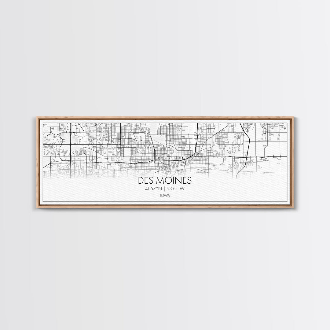 Panoramic Des Moines City Map, Iowa Art, Map Print, Minimalist Wall Art, Canvas Art, Housewarming Gift, Street Map Art, Closing Gift