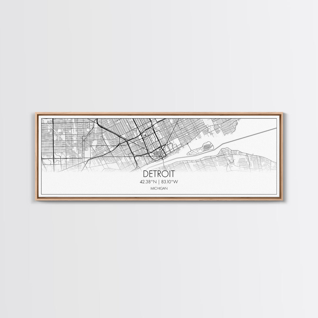 Panoramic Detroit City Map, Michigan Art, Map Print, Minimalist Wall Art, Canvas Art, Housewarming Gift, Street Map Art, Closing Gift