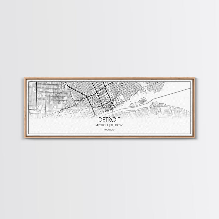 Panoramic Detroit City Map, Michigan Art, Map Print, Minimalist Wall Art, Canvas Art, Housewarming Gift, Street Map Art, Closing Gift