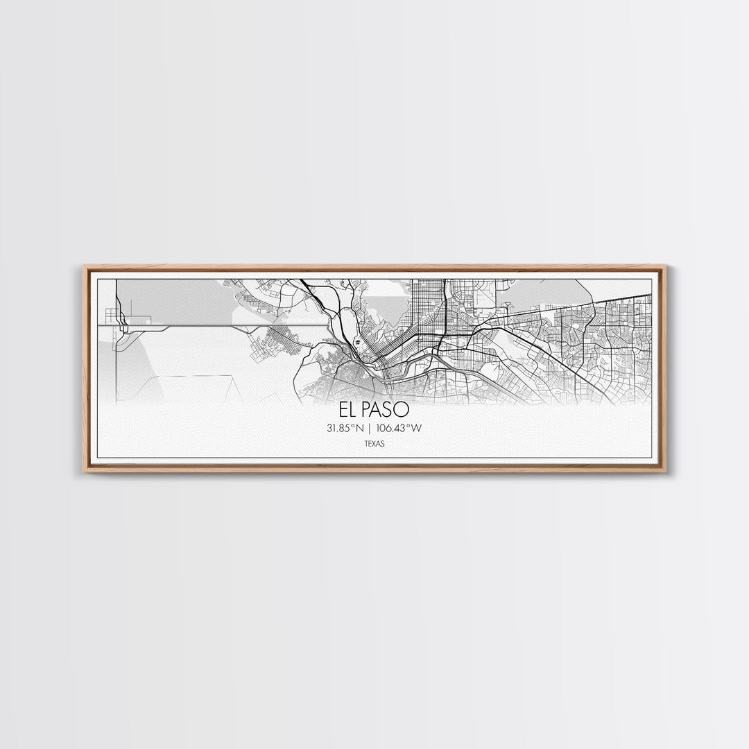 Panoramic El Paso City Map, Texas Art, Map Print, Minimalist Wall Art, Canvas Art, Housewarming Gift, Street Map Art, Closing Gift