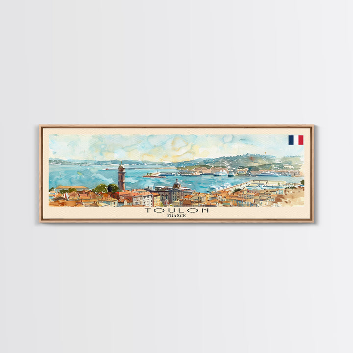 Toulon France Panoramic Travel Poster, Framed Canvas Print or Metal Wall Art, Travel Art, Home Decor, Panoramic Painting, Midcentury Art