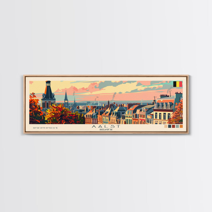 Aalst Belgium Travel Print Wall Art, Panoramic City Art, Travel Art, Wall Decor, Vacation Gift, Framed Canvas Print Or Metal Art