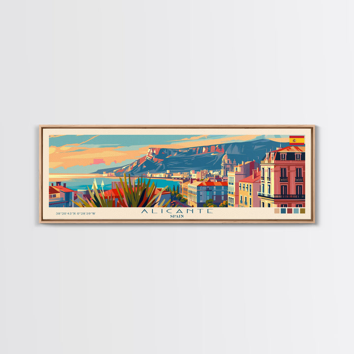 Alicante Spain Travel Print Wall Art, Panoramic City Art, Travel Art, Wall Decor, Vacation Gift, Framed Canvas Print Or Metal Art