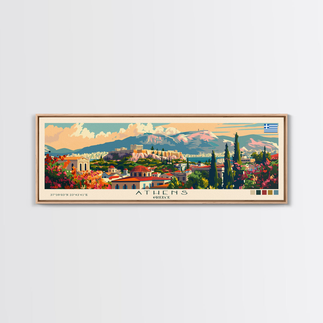 Athens Greece Travel Art, City Art, Framed Canvas Print or Metal Wall Art, Europe Travel Poster, Panoramic Wall Art, Extra Wide Wall Art