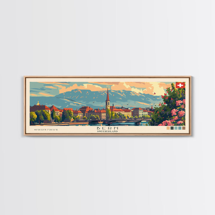 Bern Switzerland Travel Art, City Art, Framed Canvas Print or Metal Wall Art, Europe Travel Poster, Panoramic Wall Art, Extra Wide Wall Art