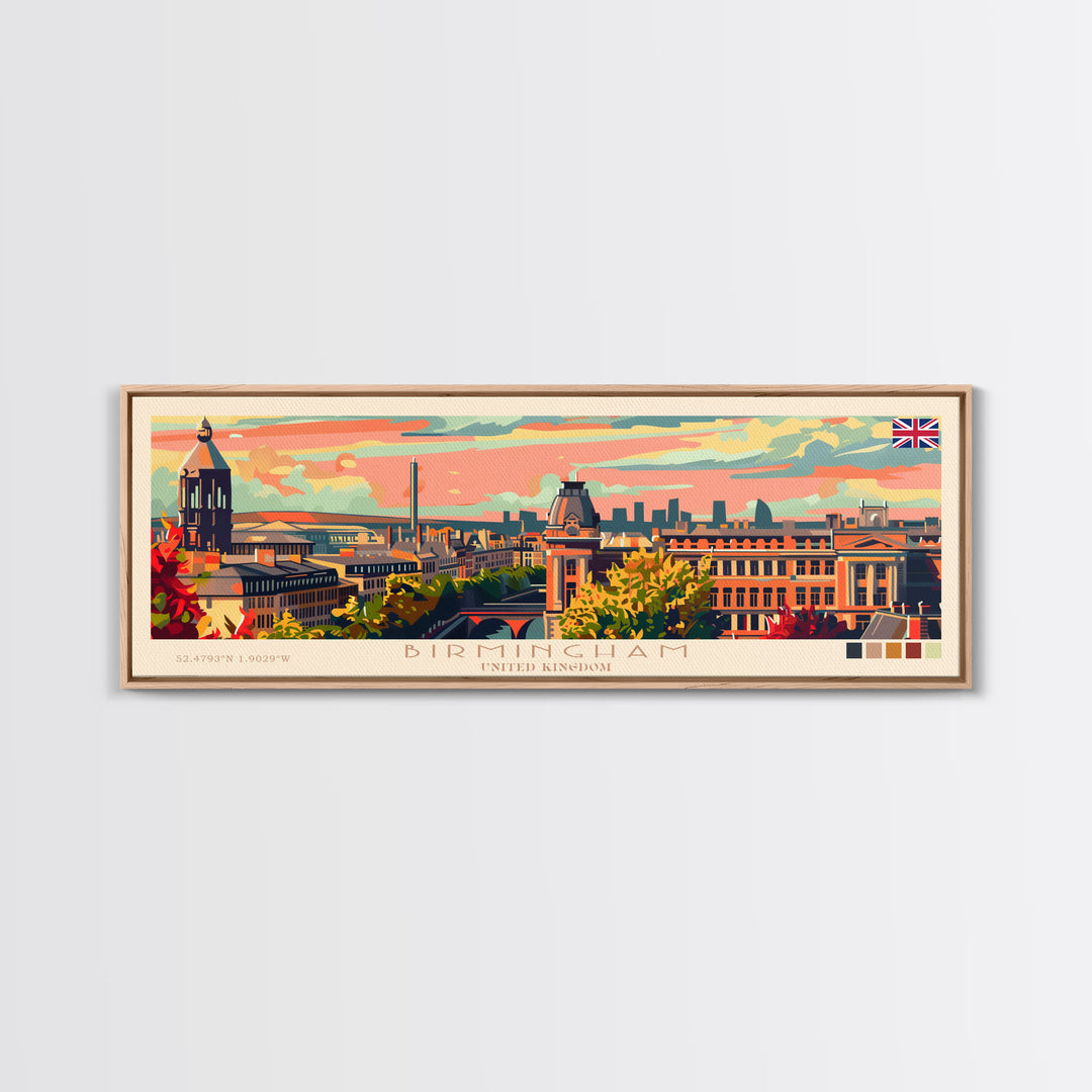 Birmingham United Kingdom Travel Print Wall Art, Panoramic City Art, Travel Art, Wall Decor, Vacation Gift, Framed Canvas Print Or Metal Art