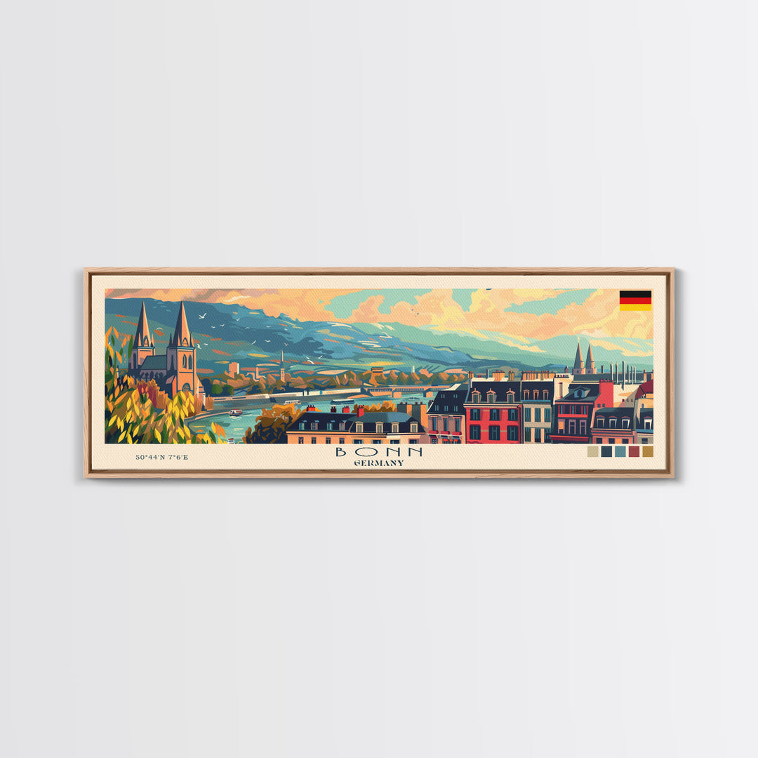 Bonn Germany Travel Print Wall Art, Panoramic City Art, Travel Art, Wall Decor, Vacation Gift, Framed Canvas Print Or Metal Art