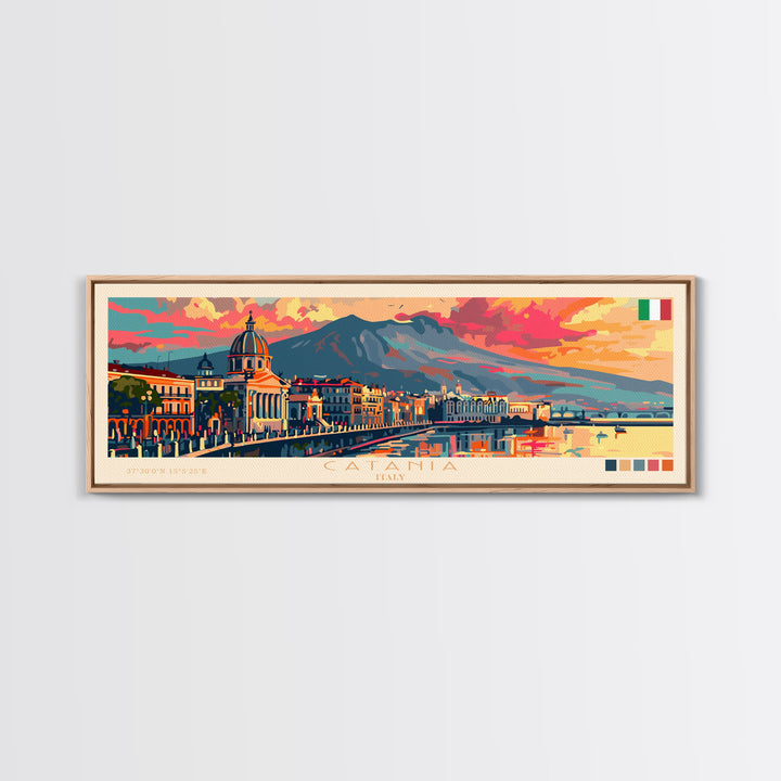 Catania Italy Travel Print Wall Art, Panoramic City Art, Travel Art, Wall Decor, Vacation Gift, Framed Canvas Print Or Metal Art