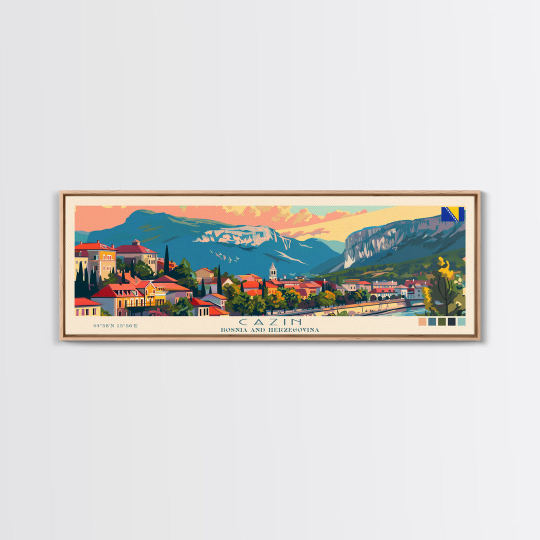 Cazin Bosnia Travel Art, City Art, Framed Canvas Print or Metal Wall Art, Europe Travel Poster, Panoramic Wall Art, Extra Wide Wall Art