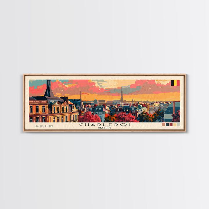 Charleroi Belgium Travel Print Wall Art, Panoramic City Art, Travel Art, Wall Decor, Vacation Gift, Framed Canvas Print Or Metal Art