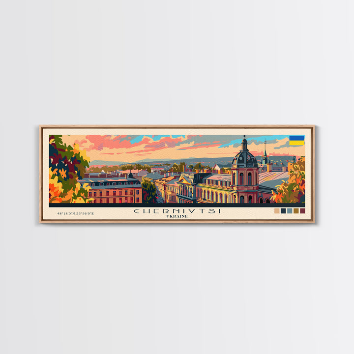 Chernihiv Ukraine Panoramic Travel Poster, Framed Canvas Print or Metal Wall Art, Travel Art, Home Decor, Panoramic Painting, Midcentury Art