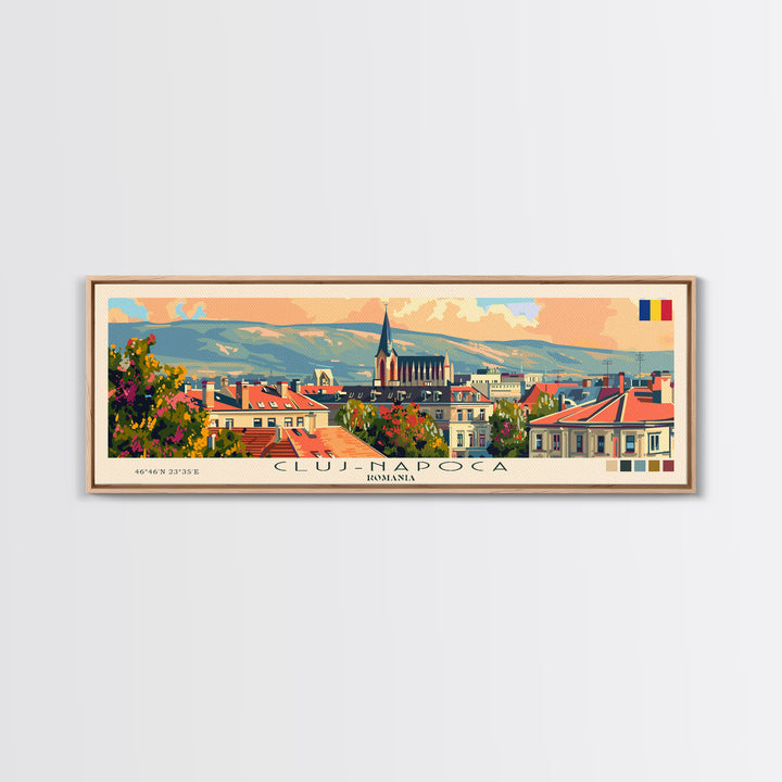 Cluj Napoca Romania Travel Print Wall Art, Panoramic City Art, Travel Art, Wall Decor, Vacation Gift, Framed Canvas Print Or Metal Art