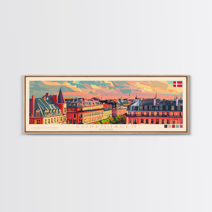 Copenhagen Denmark Travel Print Wall Art, Panoramic City Art, Travel Art, Wall Decor, Vacation Gift, Framed Canvas Print Or Metal Art