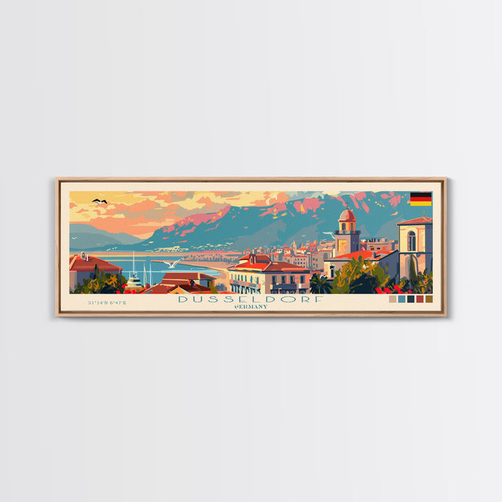 Dusseldorf Germany Travel Art, City Art, Framed Canvas Print or Metal Wall Art, Europe Travel Poster, Panoramic Wall Art, Extra Wide Wall Art