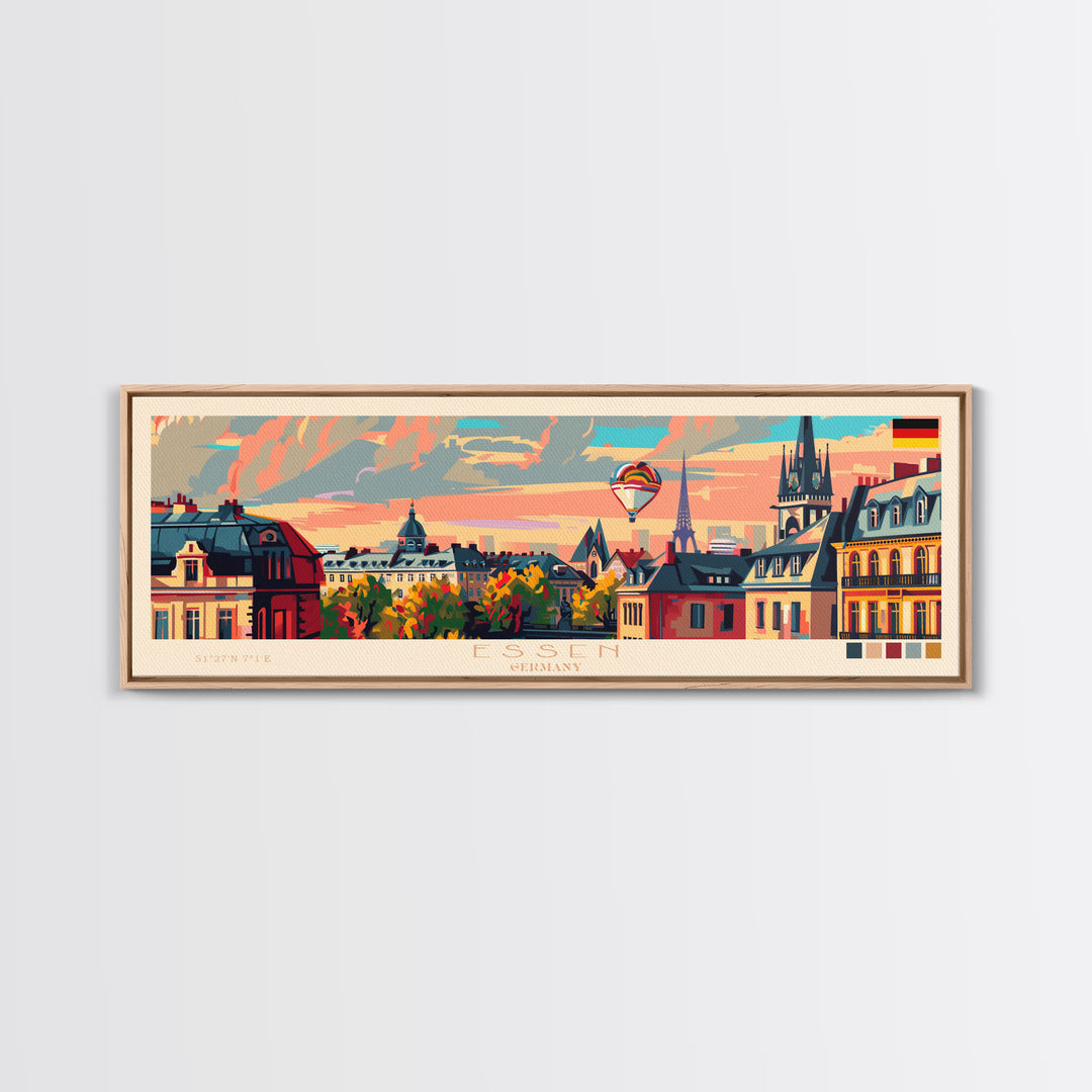 Essen Germany Travel Print Wall Art, Panoramic City Art, Travel Art, Wall Decor, Vacation Gift, Framed Canvas Print Or Metal Art