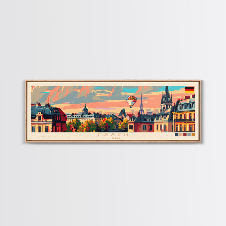 Essen Germany Travel Print Wall Art, Panoramic City Art, Travel Art, Wall Decor, Vacation Gift, Framed Canvas Print Or Metal Art