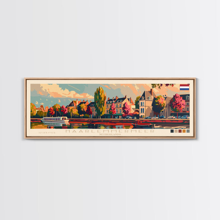 Haarlemmermeer Netherlands Panoramic Travel Poster, Framed Canvas Print or Metal Wall Art, Travel Art, Home Decor, Panoramic Painting, Midcentury Art