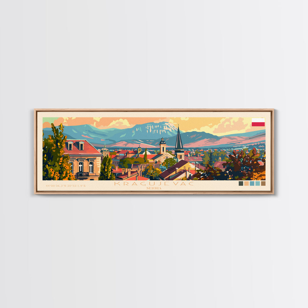 Kragujevac Serbia Travel Print Wall Art, Panoramic City Art, Travel Art, Wall Decor, Vacation Gift, Framed Canvas Print Or Metal Art