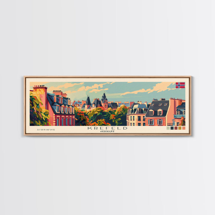 Krefeld Germany Panoramic Travel Poster, Framed Canvas Print or Metal Wall Art, Travel Art, Home Decor, Panoramic Painting, Midcentury Art