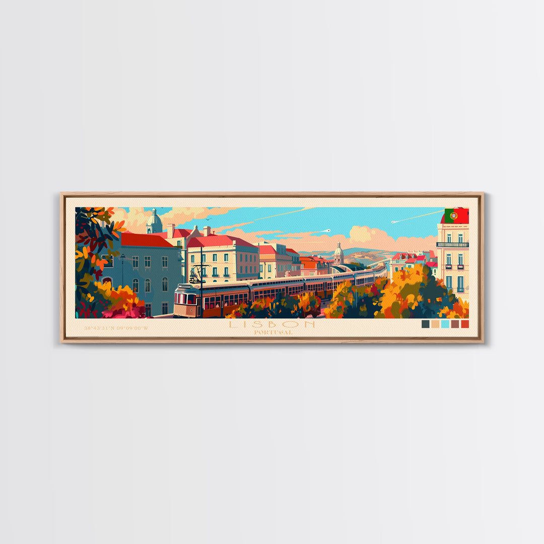 Lisbon Portugal Travel Print Wall Art, Panoramic City Art, Travel Art, Wall Decor, Vacation Gift, Framed Canvas Print Or Metal Art