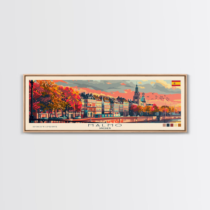 Malmo Sweden Travel Art, City Art, Framed Canvas Print or Metal Wall Art, Europe Travel Poster, Panoramic Wall Art, Extra Wide Wall Art