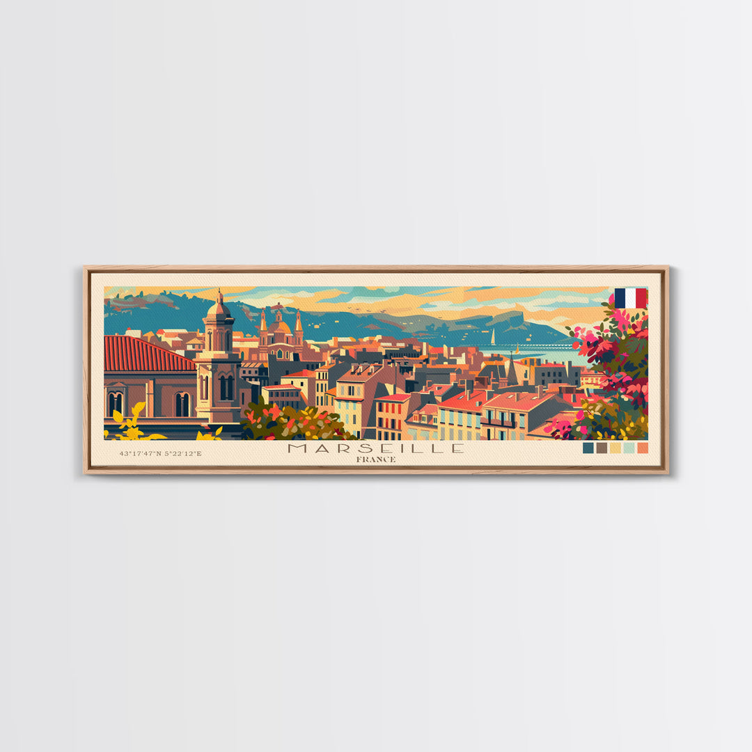 Marseille France Travel Print Wall Art, Panoramic City Art, Travel Art, Wall Decor, Vacation Gift, Framed Canvas Print Or Metal Art