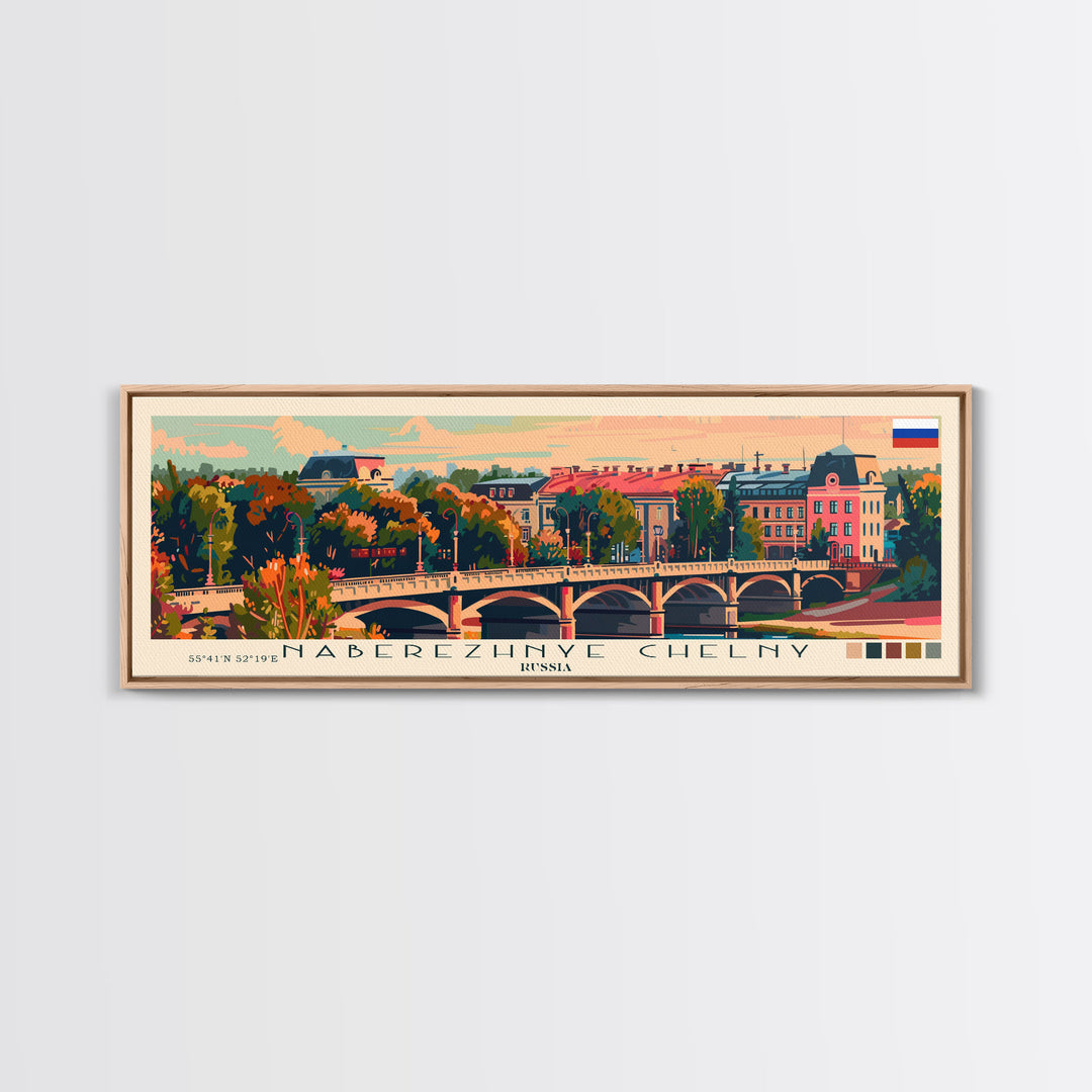 Naberezhnye Russia Travel Art, City Art, Framed Canvas Print or Metal Wall Art, Europe Travel Poster, Panoramic Wall Art, Extra Wide Wall Art