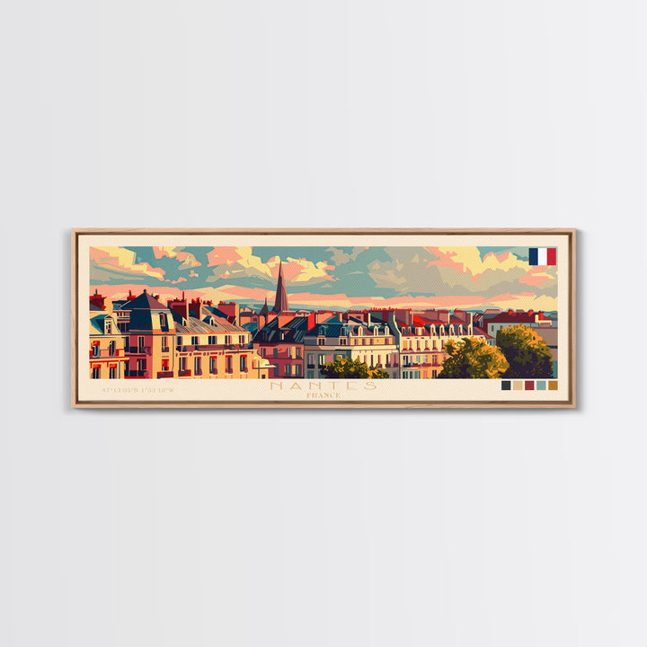 Nantes France Travel Print Wall Art, Panoramic City Art, Travel Art, Wall Decor, Vacation Gift, Framed Canvas Print Or Metal Art