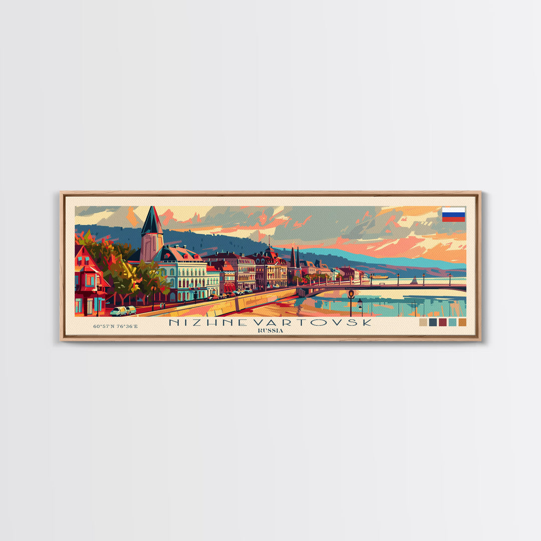 Nizhnevartovsk Russia Travel Art, City Art, Framed Canvas Print or Metal Wall Art, Europe Travel Poster, Panoramic Wall Art, Extra Wide Wall Art