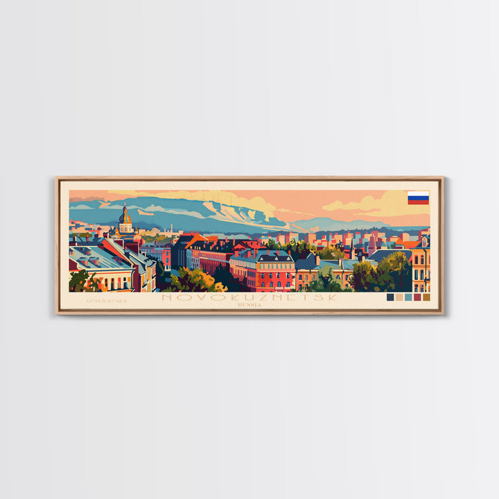 Novokuznetsk Russia Panoramic Travel Poster, Framed Canvas Print or Metal Wall Art, Travel Art, Home Decor, Panoramic Painting, Midcentury Art