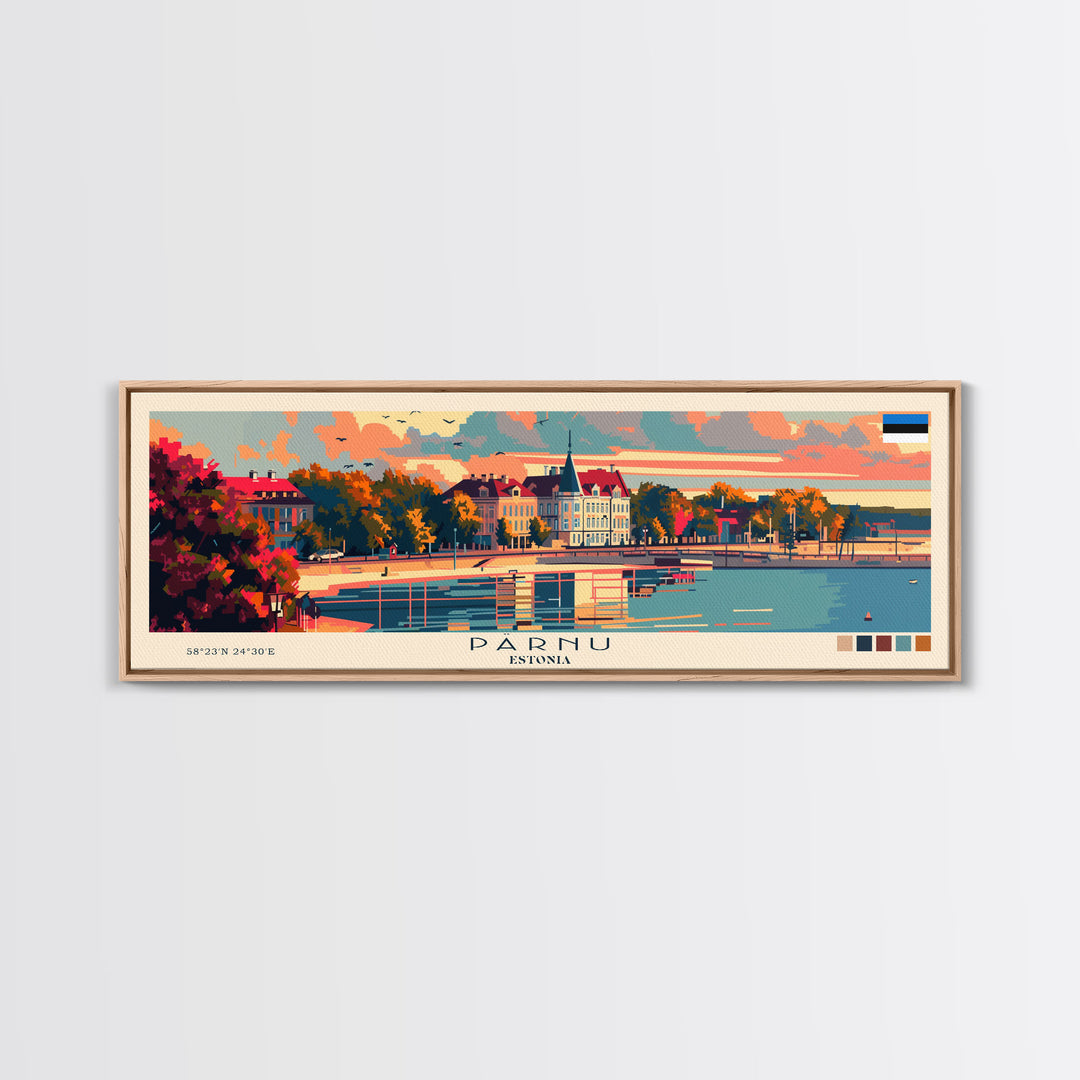 Parnu Estonia Travel Print Wall Art, Panoramic City Art, Travel Art, Wall Decor, Vacation Gift, Framed Canvas Print Or Metal Art