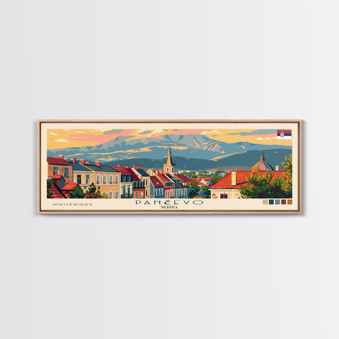 Pančevo Serbia Wall Art, Panoramic Travel Poster, Panoramic Framed Canvas Print, City Wall Art, Wall Hanging Home Decor, Travel Art