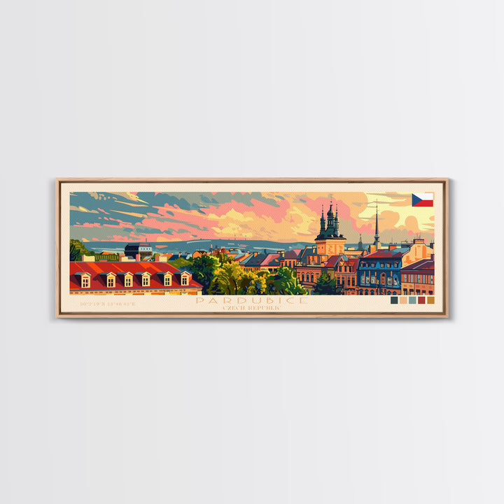 Pardubice Czech Republic Travel Art, City Art, Framed Canvas Print or Metal Wall Art, Europe Travel Poster, Panoramic Wall Art, Extra Wide Wall Art