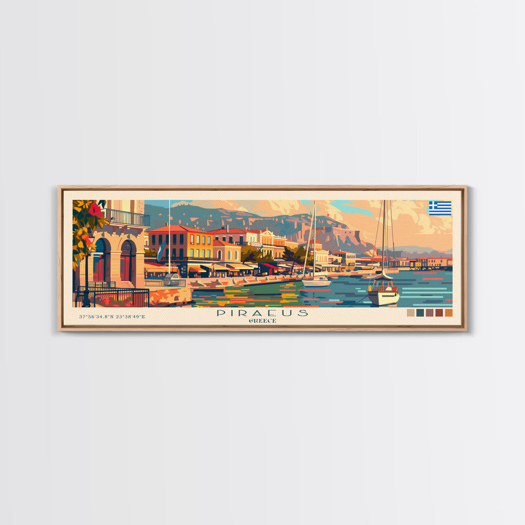 Piraeus Greece Travel Art, City Art, Framed Canvas Print or Metal Wall Art, Europe Travel Poster, Panoramic Wall Art, Extra Wide Wall Art