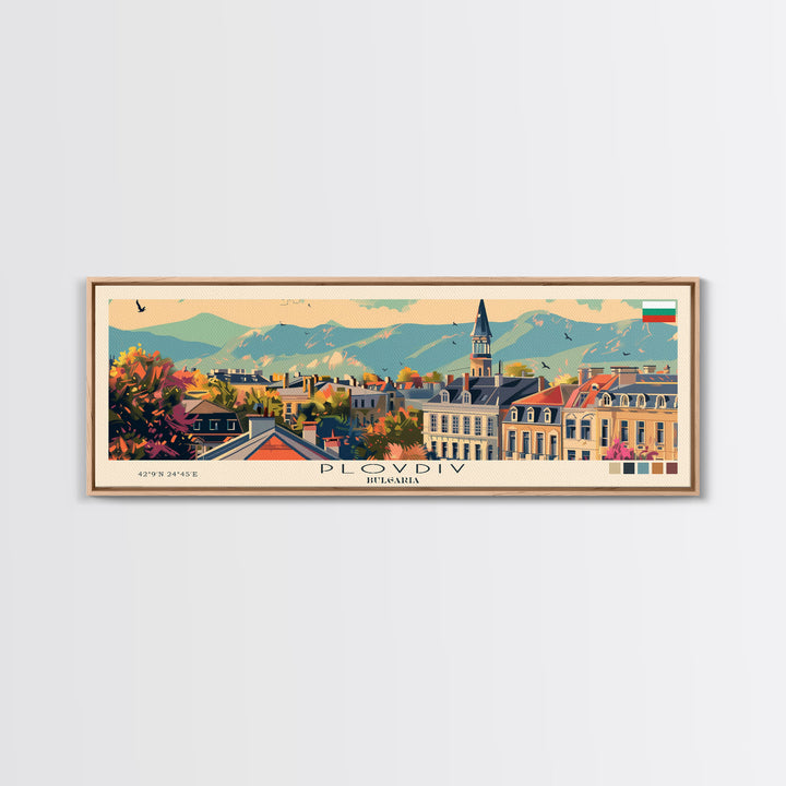 Plovdiv Bulgaria Travel Art, City Art, Framed Canvas Print or Metal Wall Art, Europe Travel Poster, Panoramic Wall Art, Extra Wide Wall Art