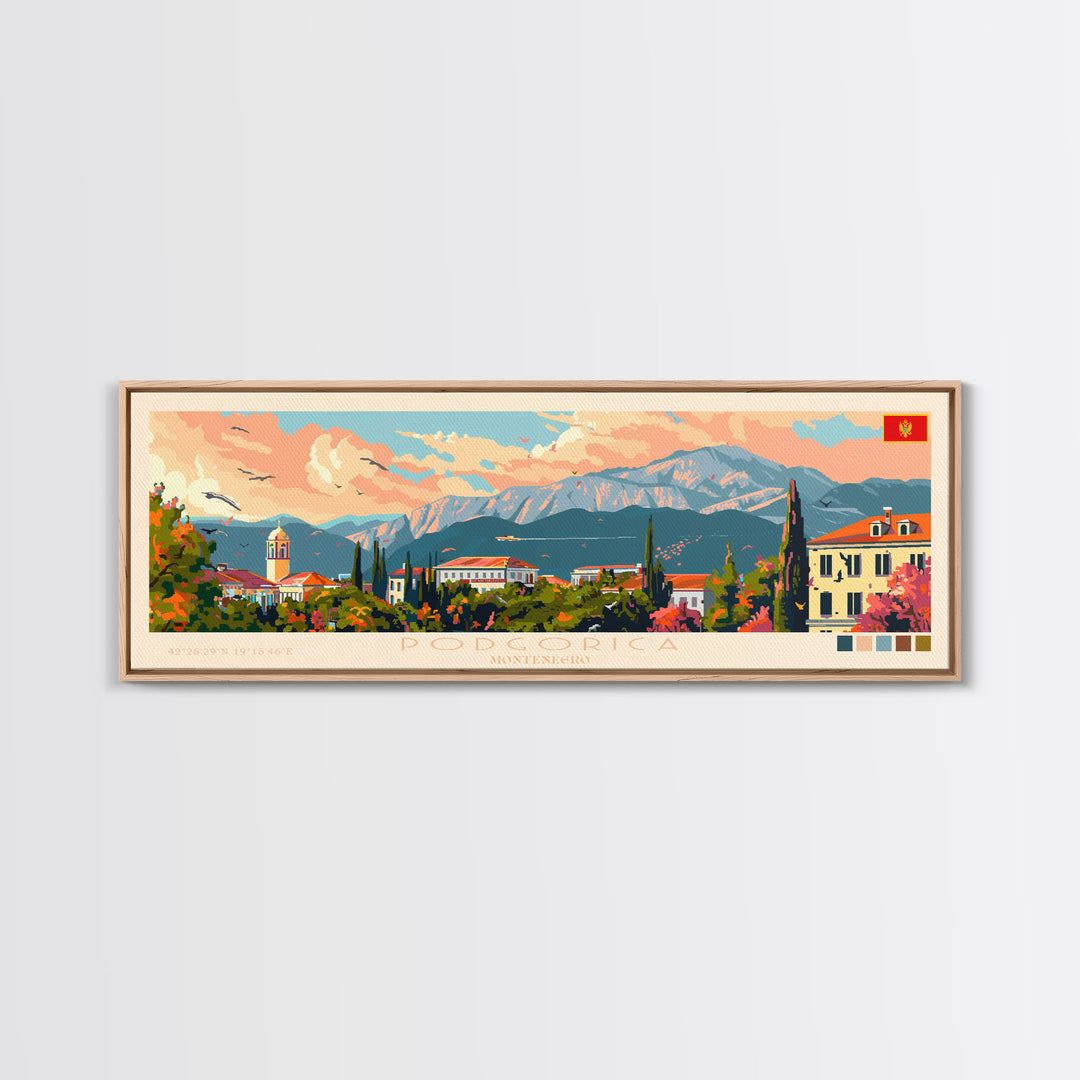 Podgorica Montenegro Travel Art, City Art, Framed Canvas Print or Metal Wall Art, Europe Travel Poster, Panoramic Wall Art, Extra Wide Wall Art